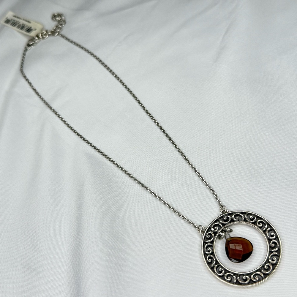 Retired Brighton “Crystal Ball” Elegant Silver and Red Pendant Necklace